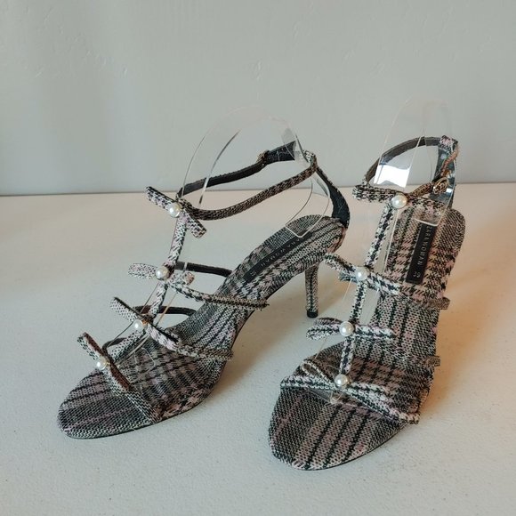 Zara Multicolor Plaid Sandals with Pearl Accents - Picture 9 of 10